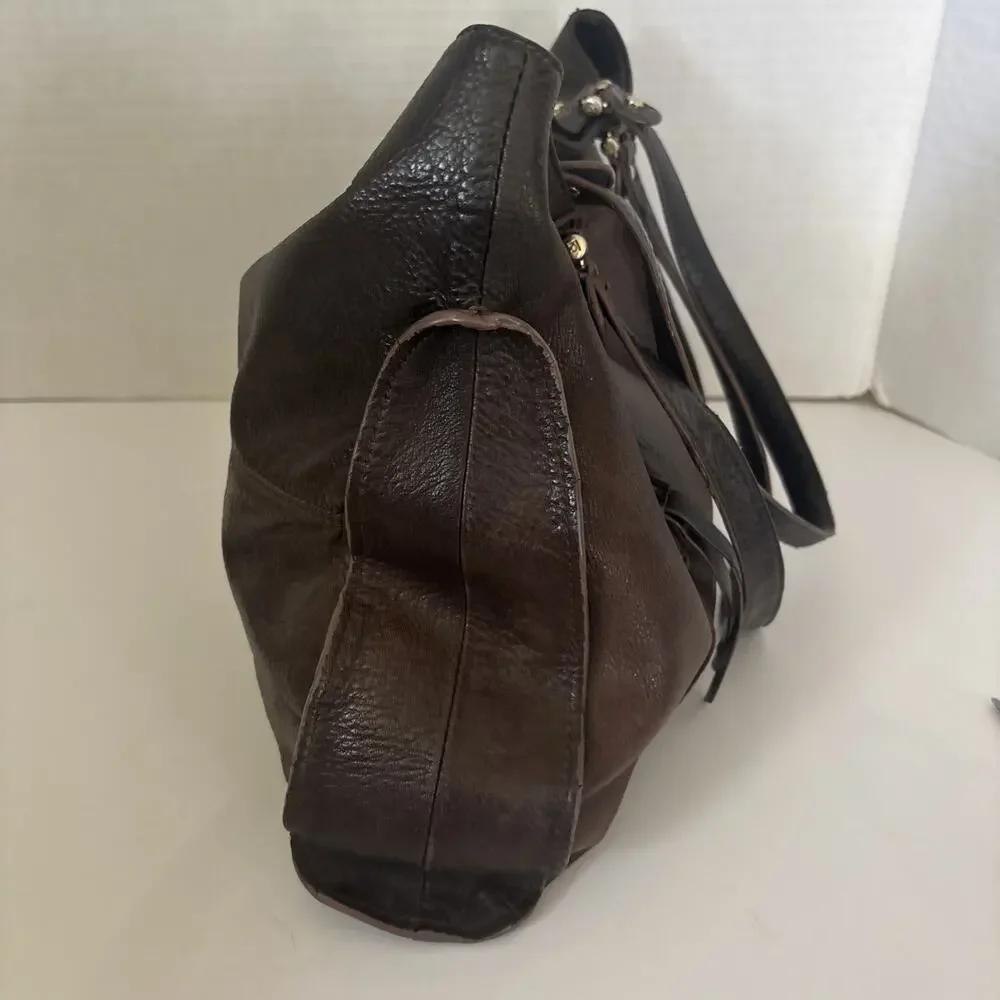 Liz Claiborne Purse Shoulder Bag Dk Brown Leather Lined Zip BOHO Great Cond